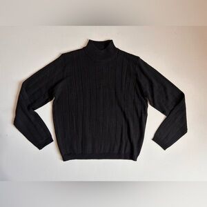 Chelsea Cambell Womens Faux Cable Knit Sweater Turtleneck Long Sleeve Black Wool